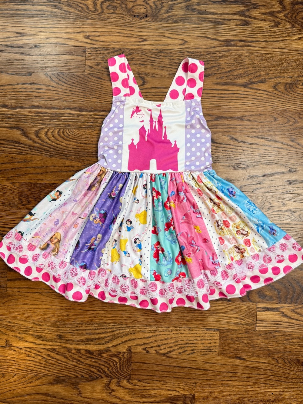 Disney Girls Princess Castle Ruffle Twirl Dress with Disney Princesses 12-18 Mth
